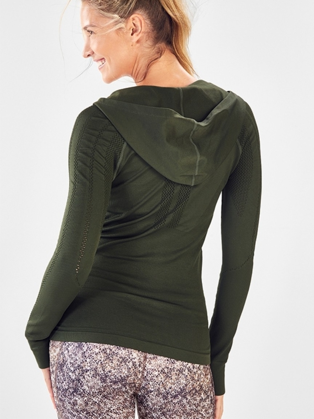 Fabletics Kiley Seamless Hooded Jacket in Dark Olive